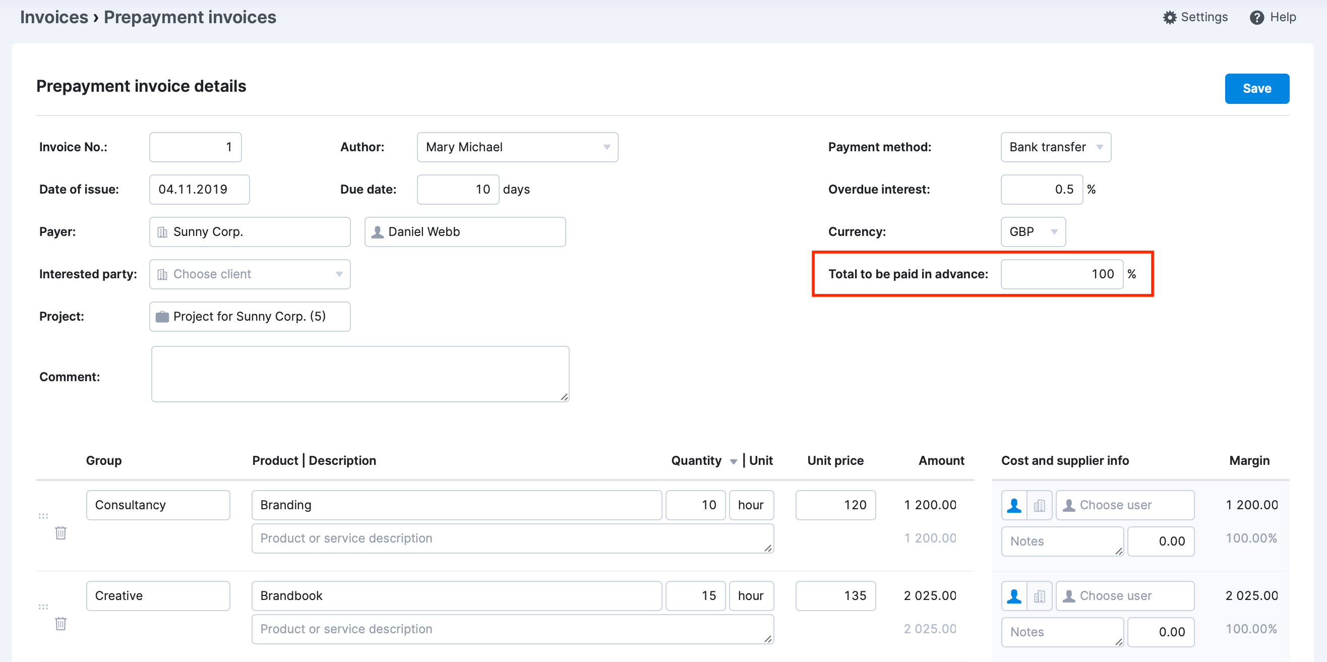 Prepayment invoice and prepayment balance Scoro Help Center