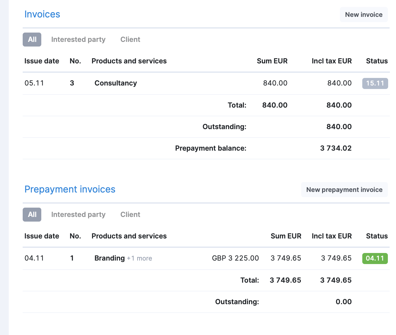 Prepayment invoice and prepayment balance Scoro Help Center