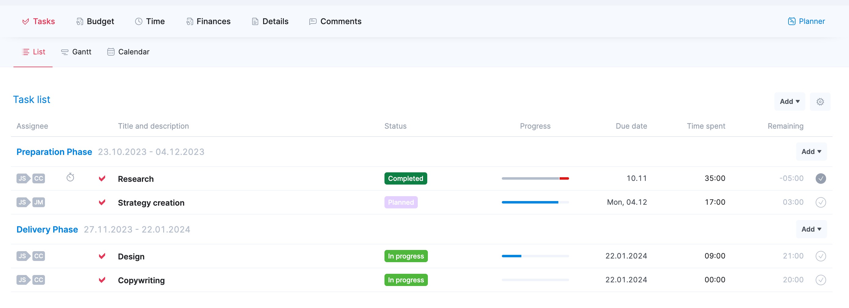 Gantt chart – Scoro Help Center