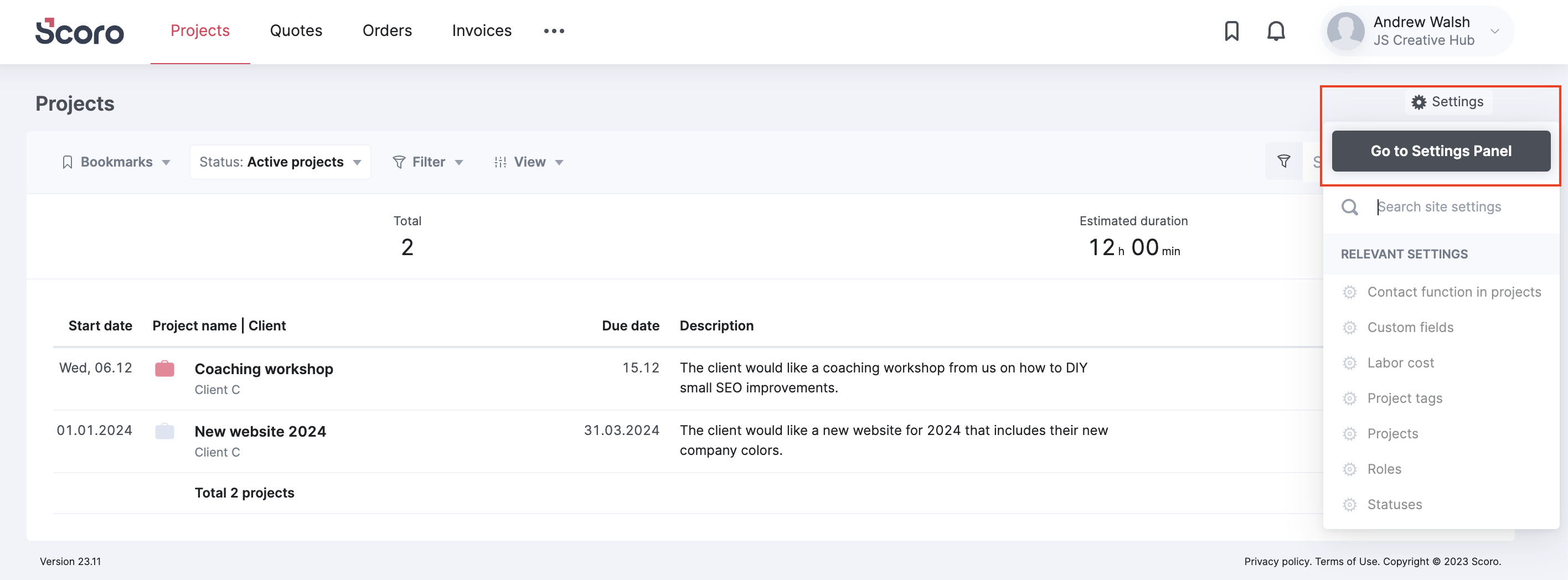 Customer portal - User - go to Settings.png