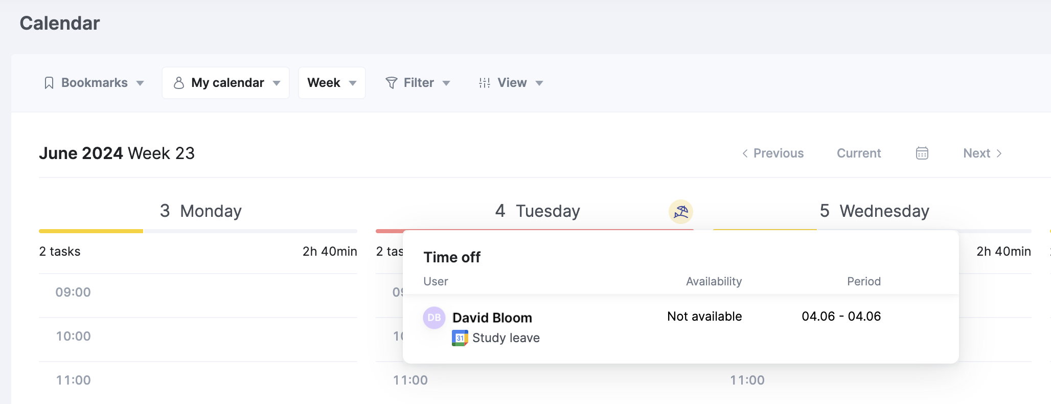 Google Calendar out-of-office event synced to Scoro.png