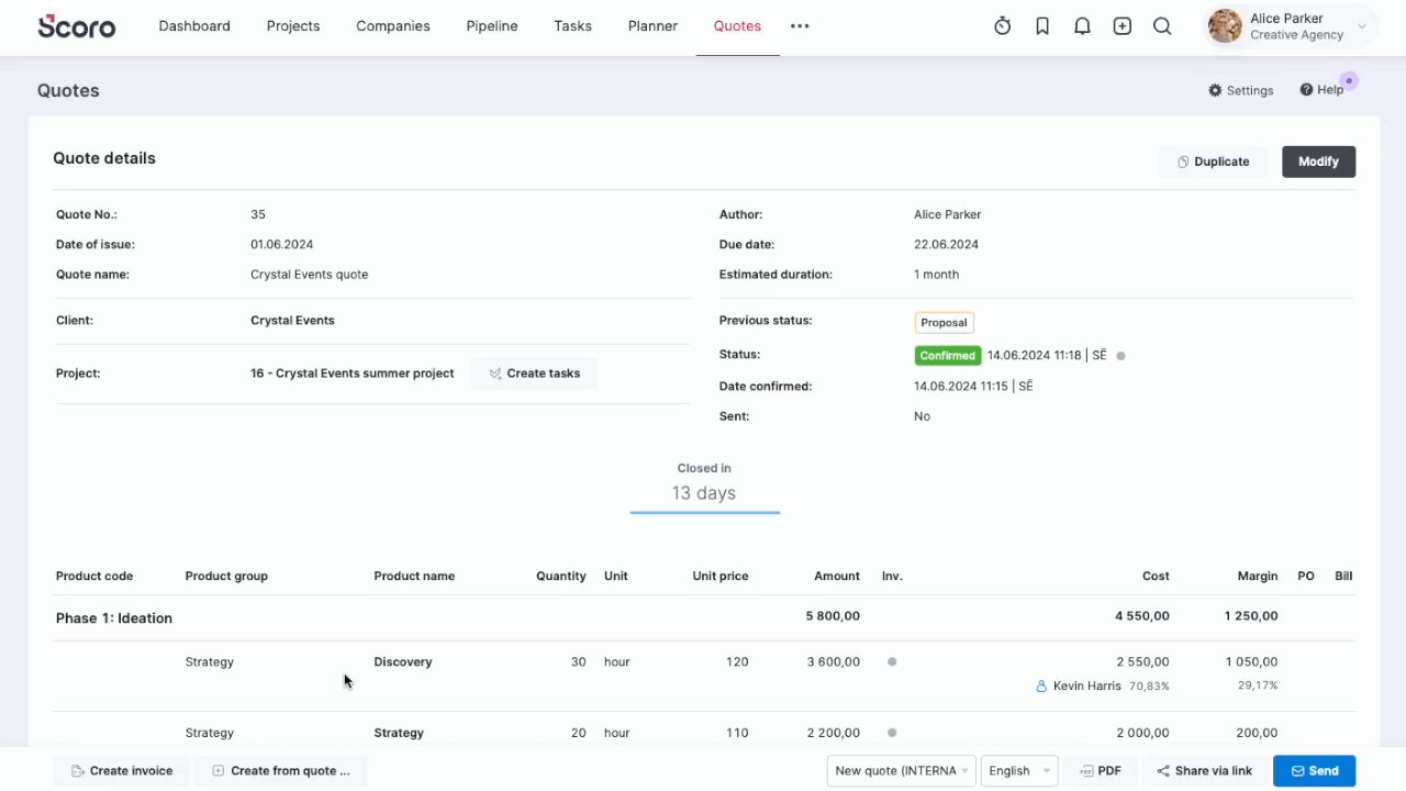Create an invoice from quote with saving.gif