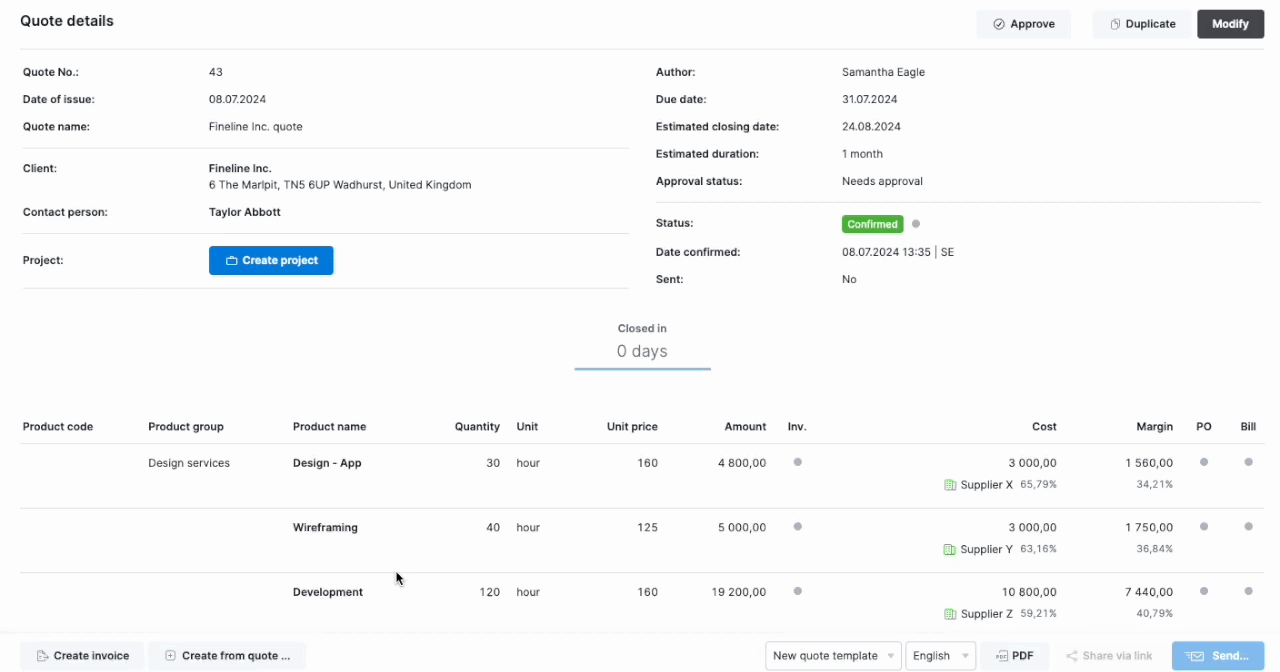 Create bills for multiple suppliers from quote.gif