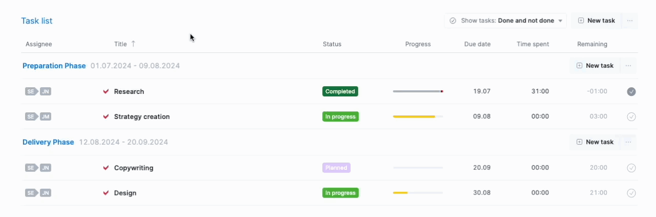 Task sorting in project view.gif