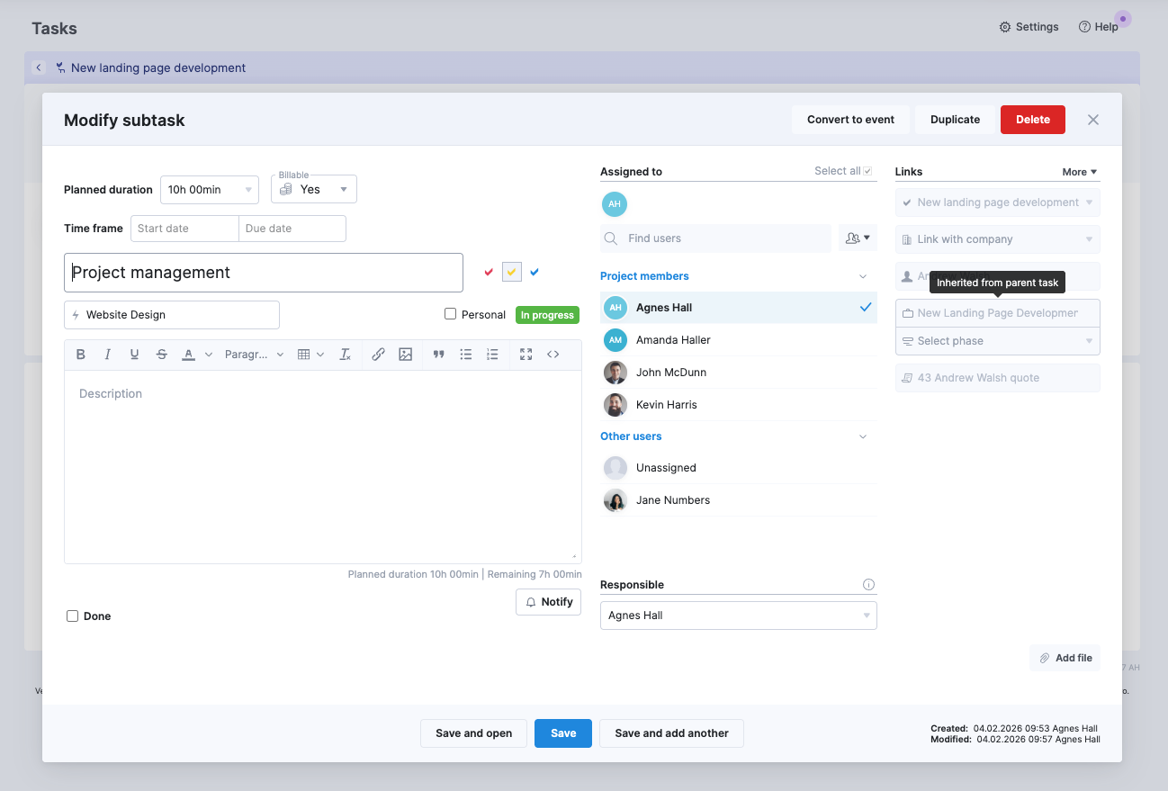 Regular tasks, parent tasks, and subtasks – an overview – Scoro Help Center